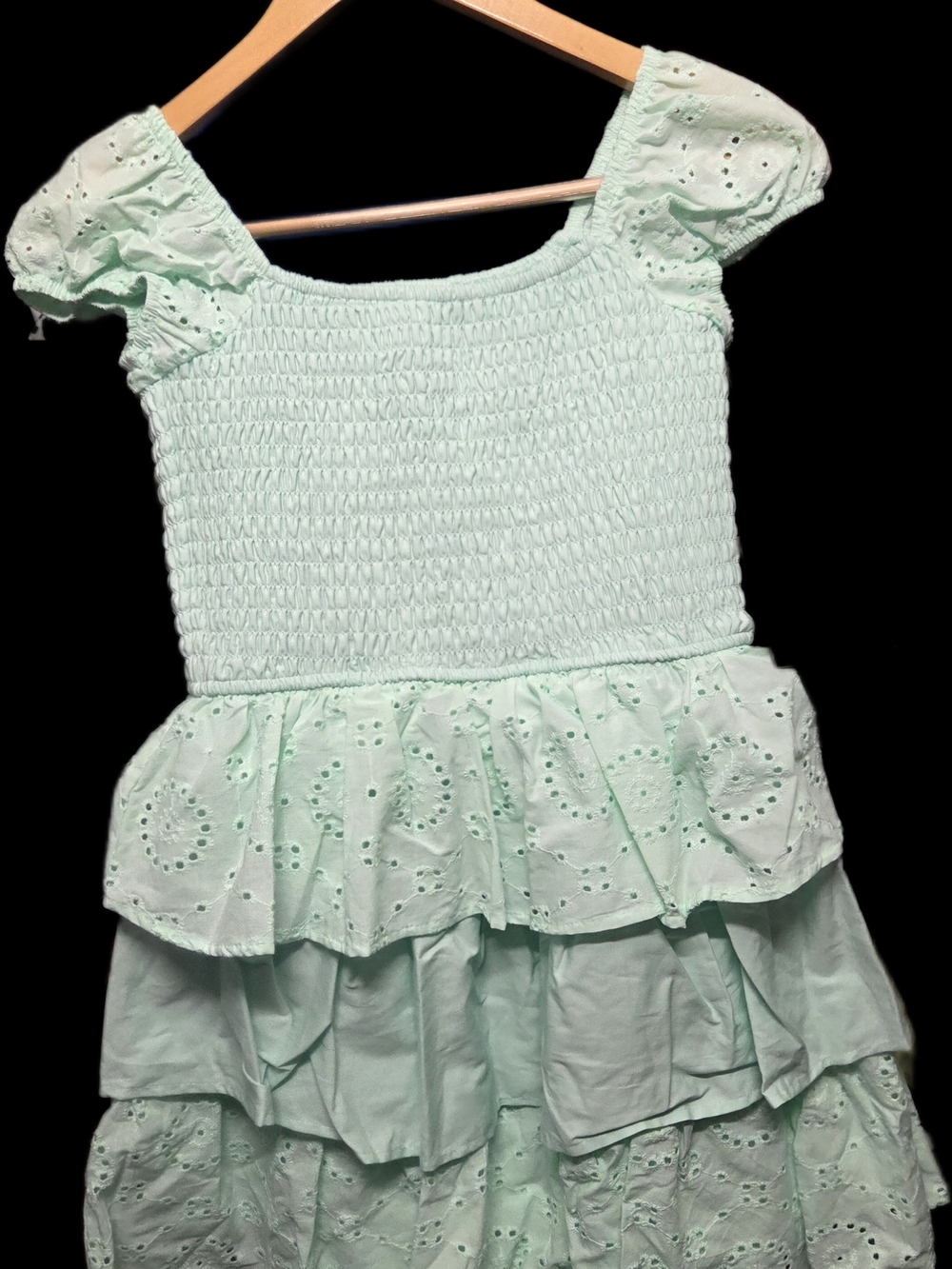 Girls Mint Eyelet Tiered Dress